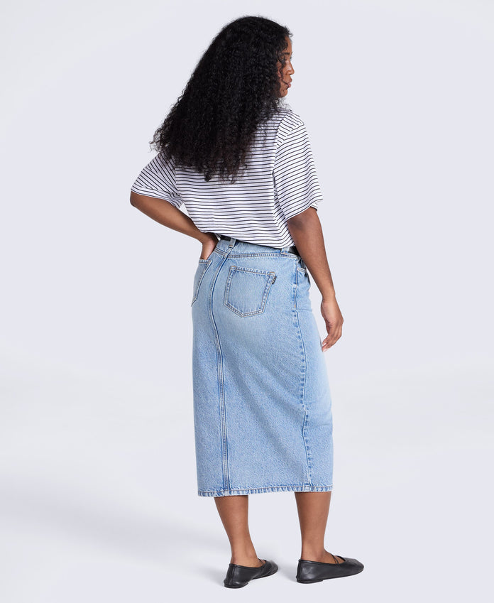 Womens Denim Midi Skirt - Blue