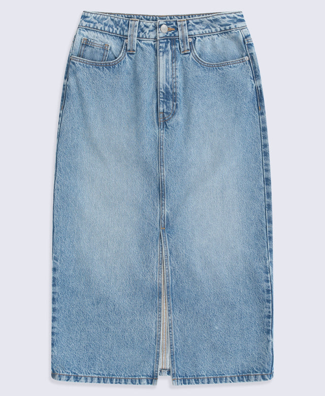 Womens Denim Midi Skirt - Blue