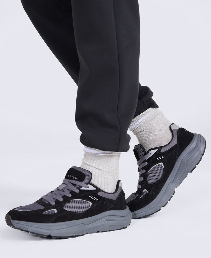 Ezra Mens Everyday Leather Trainer - Dark Grey