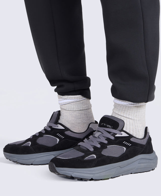 Ezra Mens Everyday Leather Trainer - Dark Grey