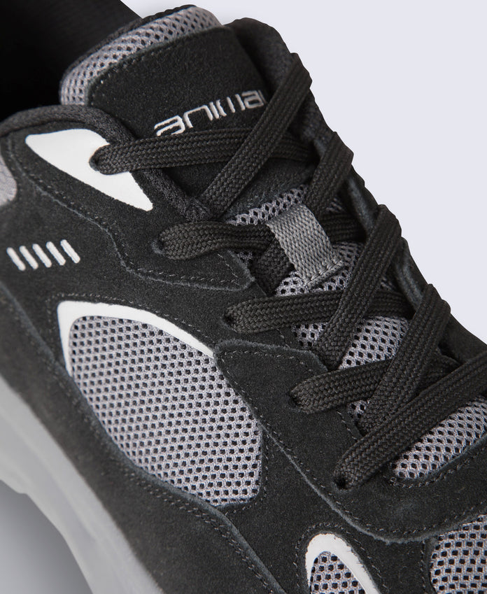 Ezra Mens Everyday Leather Trainer - Dark Grey