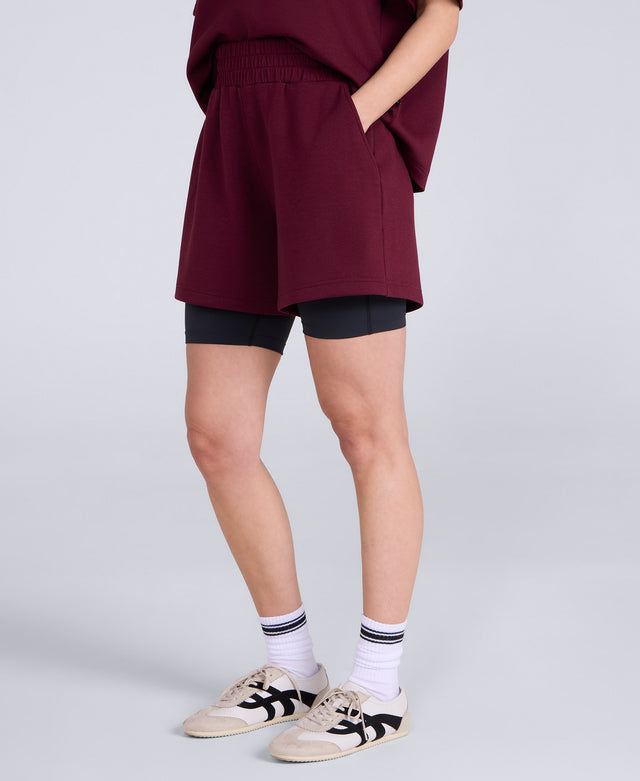 Cora Womens Travel Scuba Shorts - Burgundy