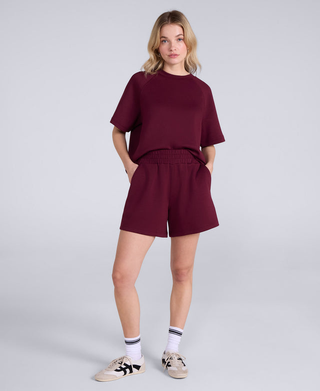 Cora Womens Travel Scuba Shorts - Burgundy