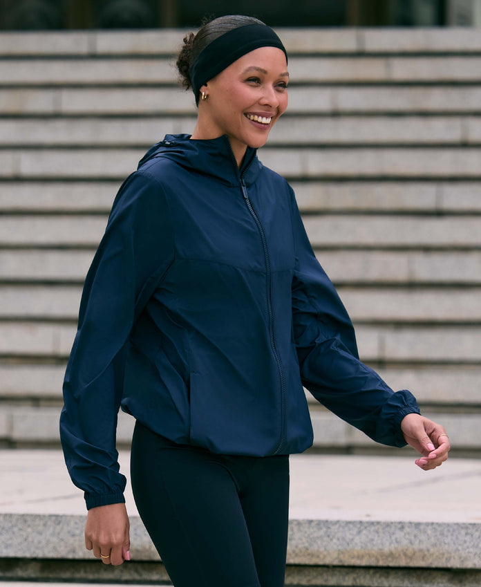 Animal Sunrise Womens Light Packable Travel Jacket - Navy