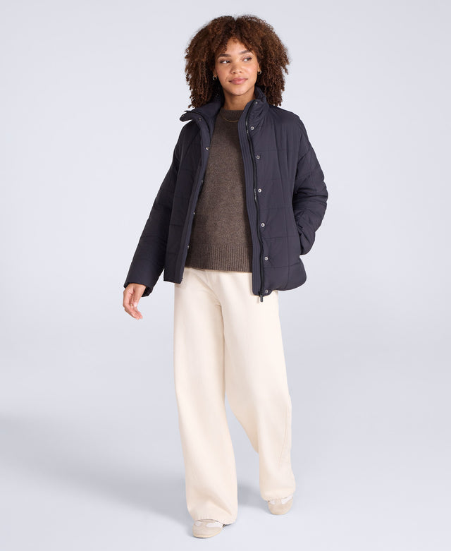 Nina Womens Grid Quilt Padded Jacket - Black