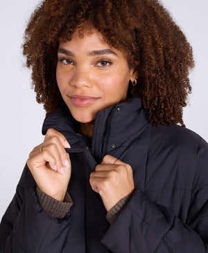 Nina Womens Grid Quilt Padded Jacket - Black