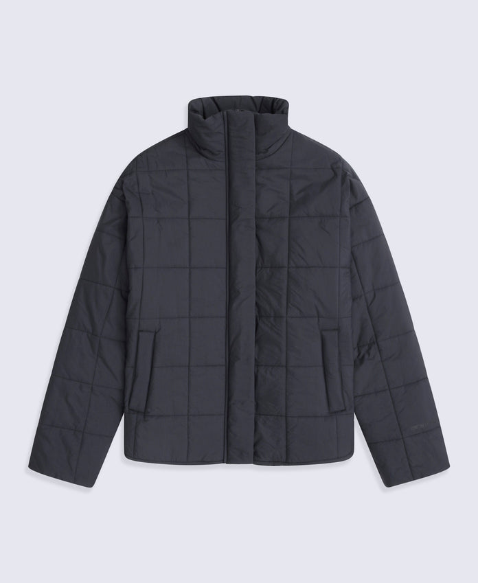 Nina Womens Grid Quilt Padded Jacket - Black