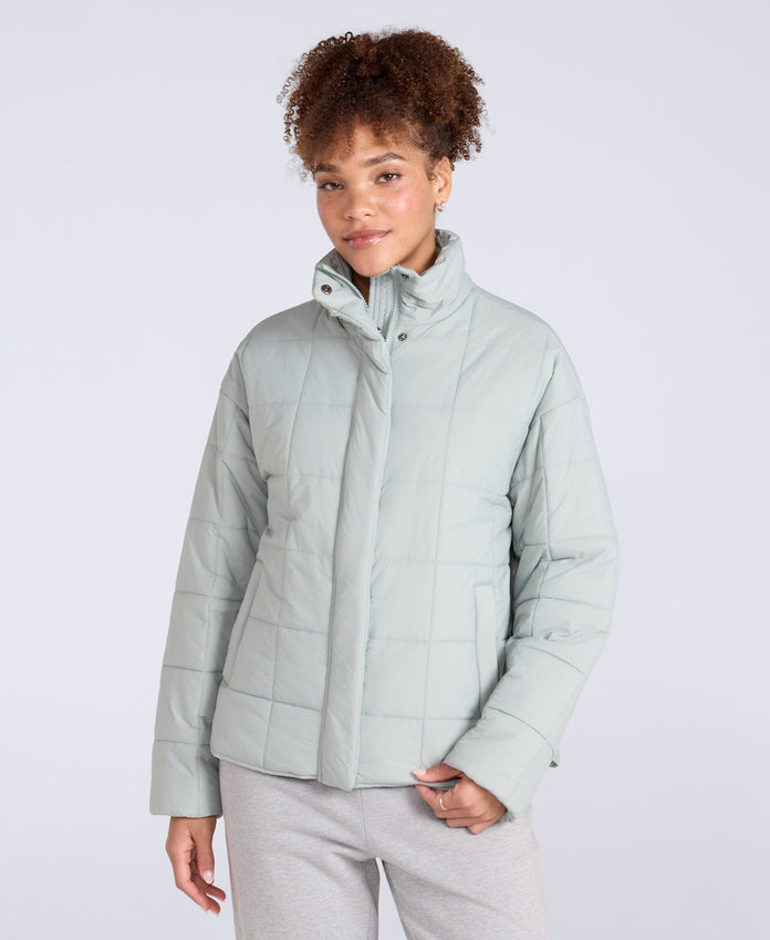 Nina Womens Grid Quilt Padded Jacket - Mint