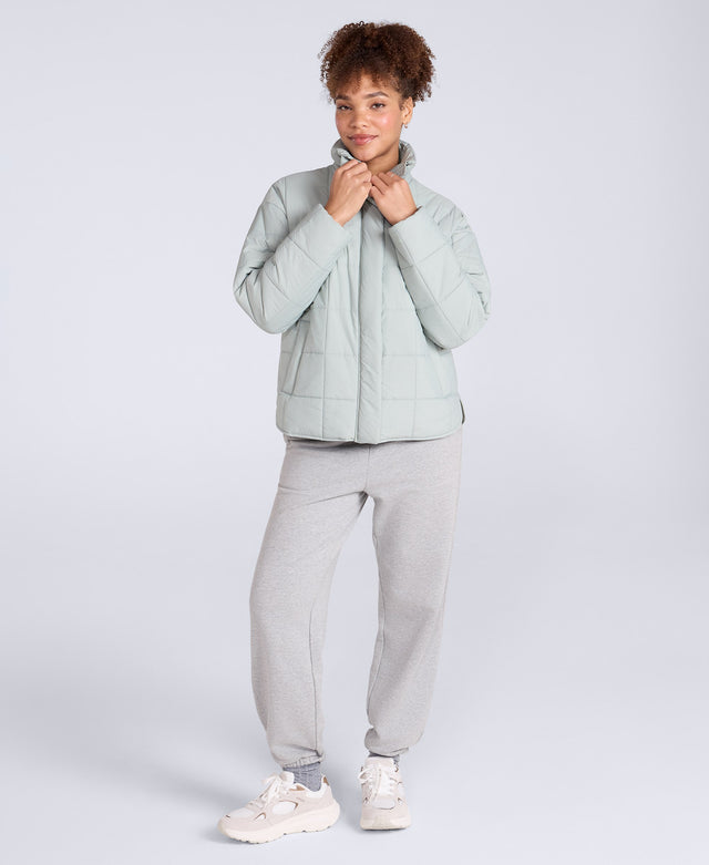 Nina Womens Grid Quilt Padded Jacket - Mint