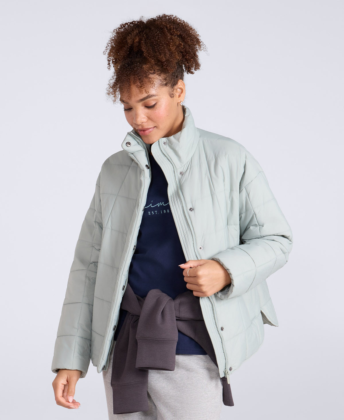 Nina Womens Grid Quilt Padded Jacket - Mint