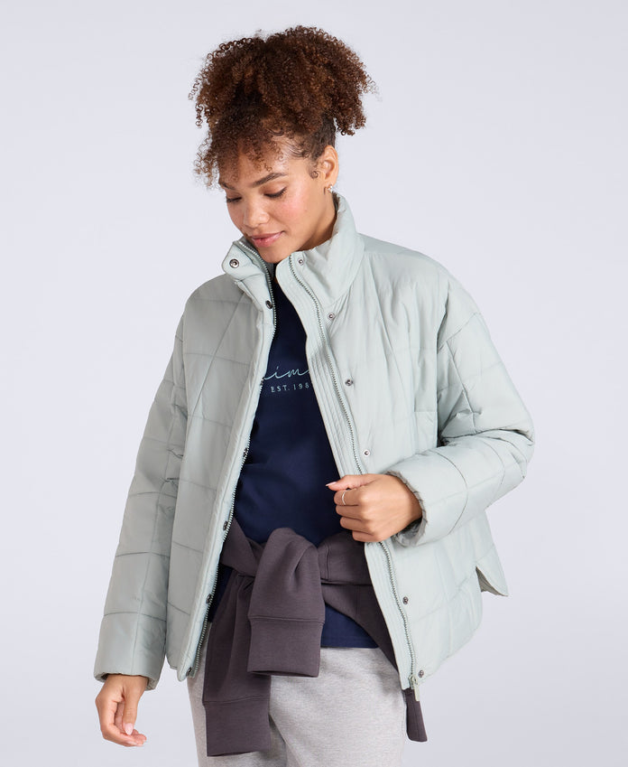 Nina Womens Grid Quilt Padded Jacket - Mint