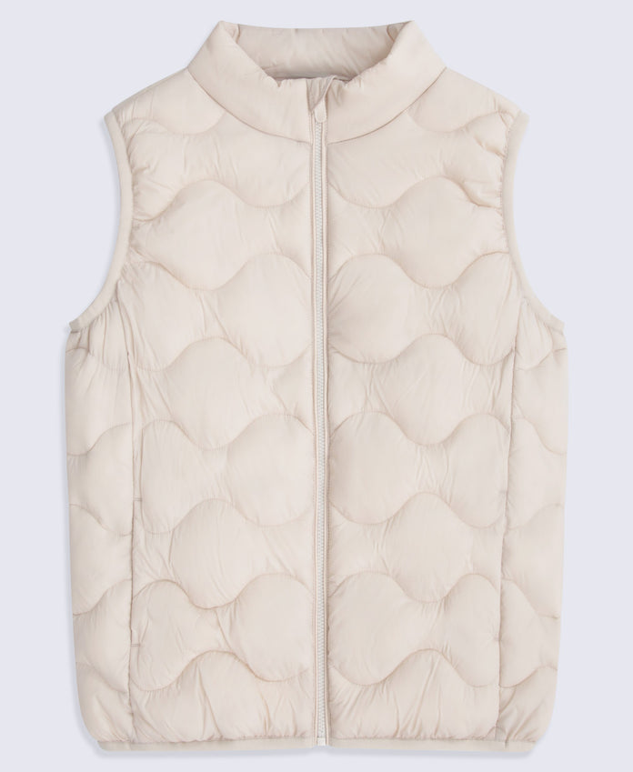 Kids Quilted Padded Gilet - Light Beige