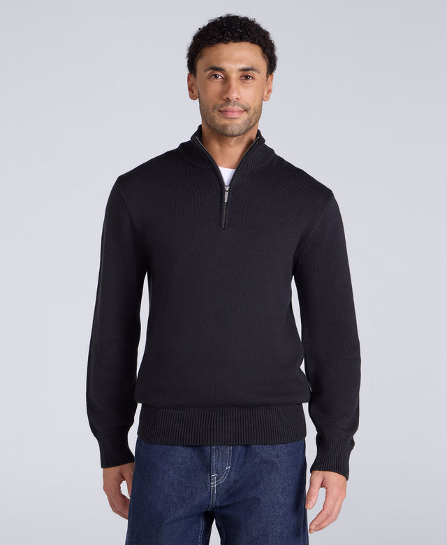 Mens Ribbed Quarter Zip Jumper - Black