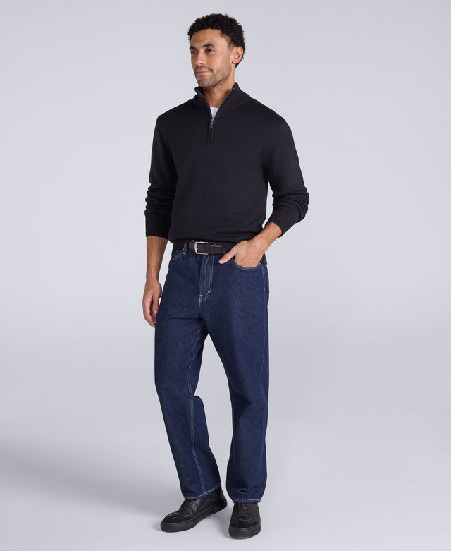 Mens Ribbed Quarter Zip Jumper - Black