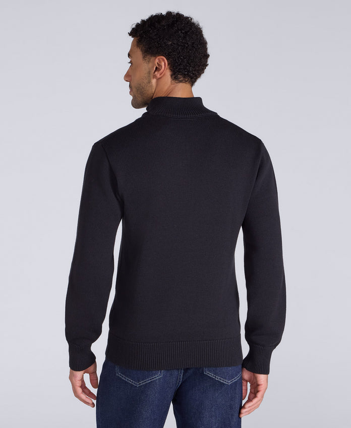 Mens Ribbed Quarter Zip Jumper - Black