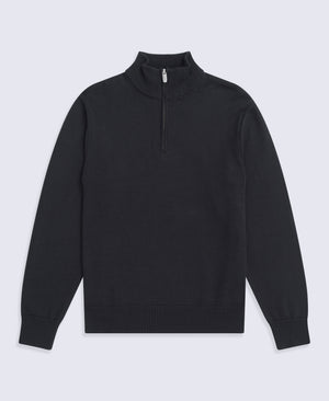 Mens Ribbed Quarter Zip Jumper - Black