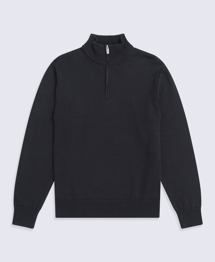 Mens Ribbed Quarter Zip Jumper - Black