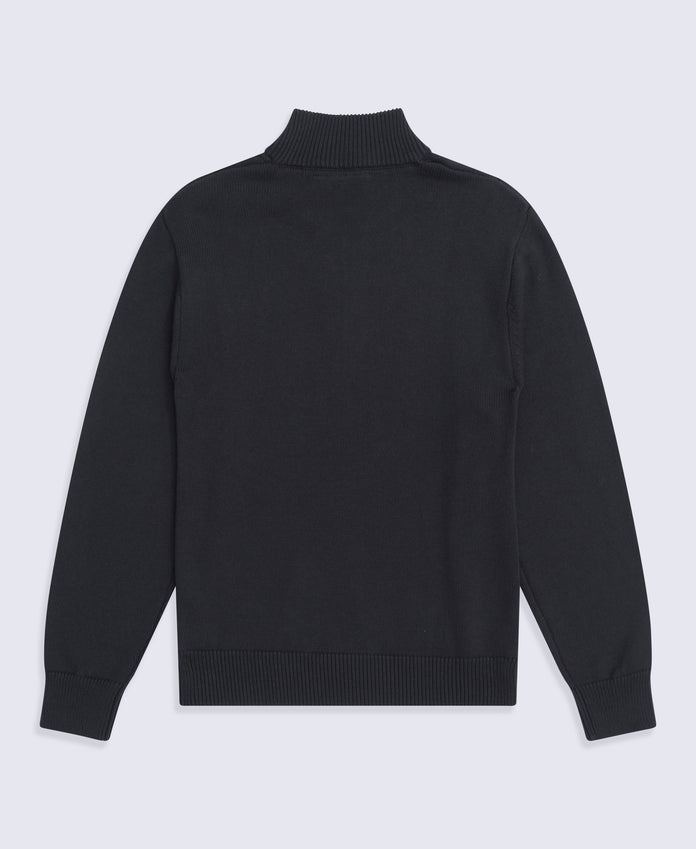 Mens Ribbed Quarter Zip Jumper - Black