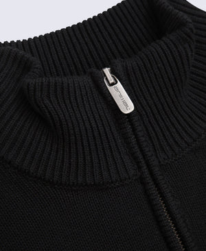 Mens Ribbed Quarter Zip Jumper - Black