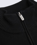 Mens Ribbed Quarter Zip Jumper - Black