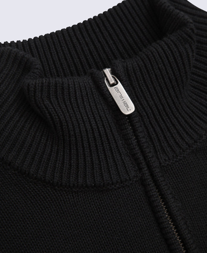 Mens Ribbed Quarter Zip Jumper - Black