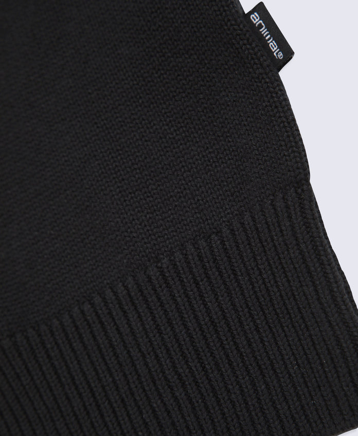 Mens Ribbed Quarter Zip Jumper - Black