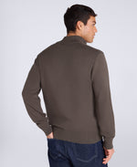 Mens Ribbed Quarter Zip Jumper - Khaki