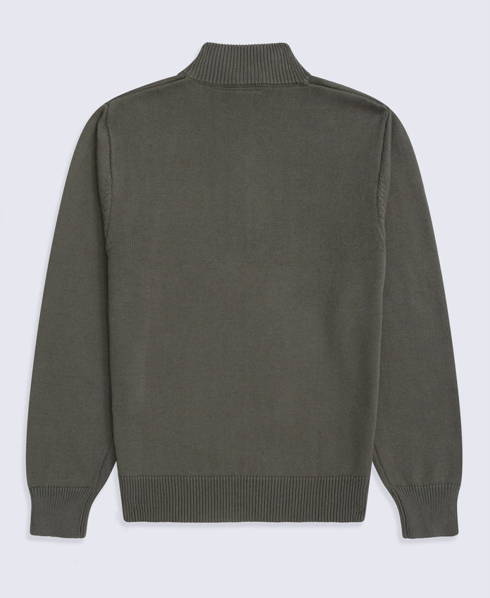 Mens Ribbed Quarter Zip Jumper - Khaki