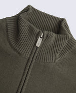 Mens Ribbed Quarter Zip Jumper - Khaki