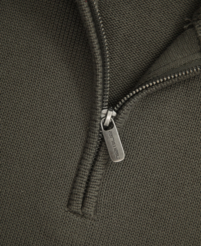 Mens Ribbed Quarter Zip Jumper - Khaki