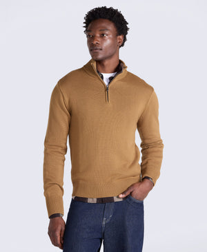 Mens Ribbed Quarter Zip Jumper - Mustard