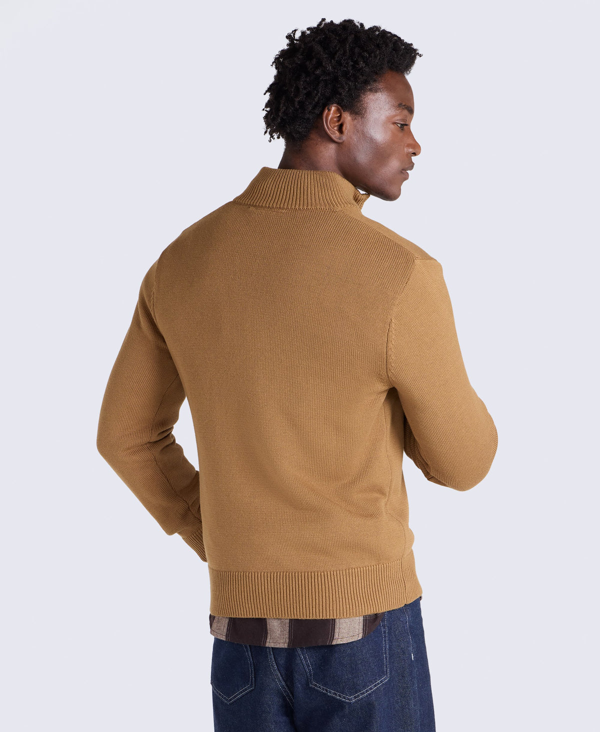 Mens Ribbed Quarter Zip Jumper - Mustard