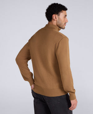 Mens Ribbed Quarter Zip Jumper - Mustard