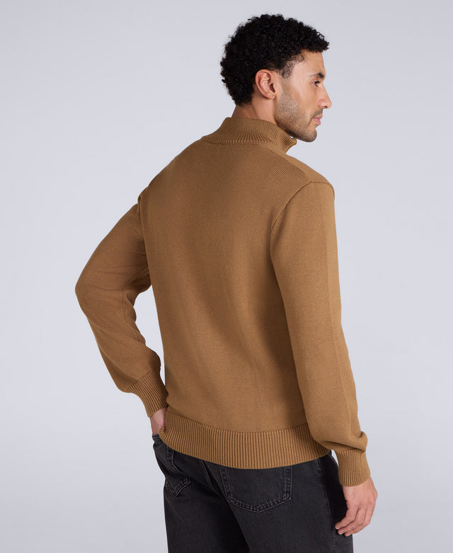 Mens Ribbed Quarter Zip Jumper - Mustard