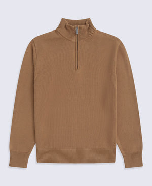 Mens Ribbed Quarter Zip Jumper - Mustard