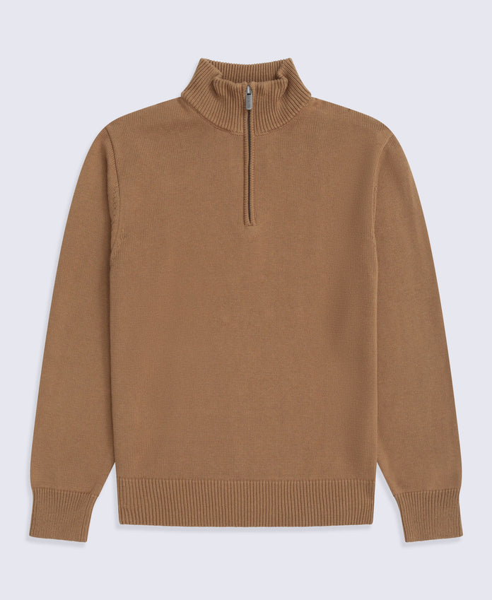 Mens Ribbed Quarter Zip Jumper - Mustard