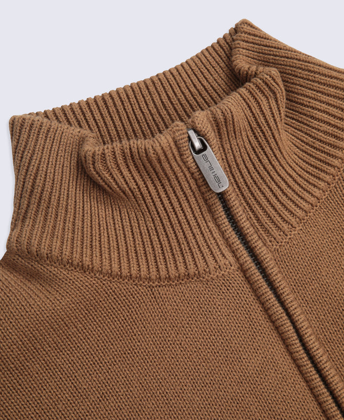Mens Ribbed Quarter Zip Jumper - Mustard