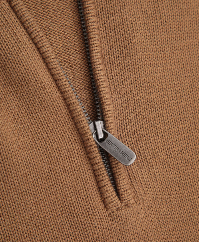 Mens Ribbed Quarter Zip Jumper - Mustard