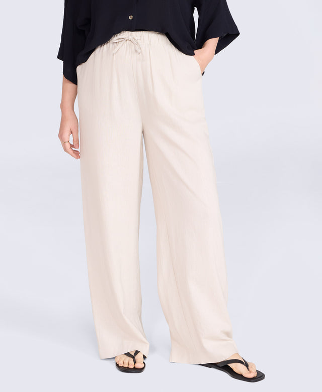 Linen Blend Womens Trousers - Light Beige