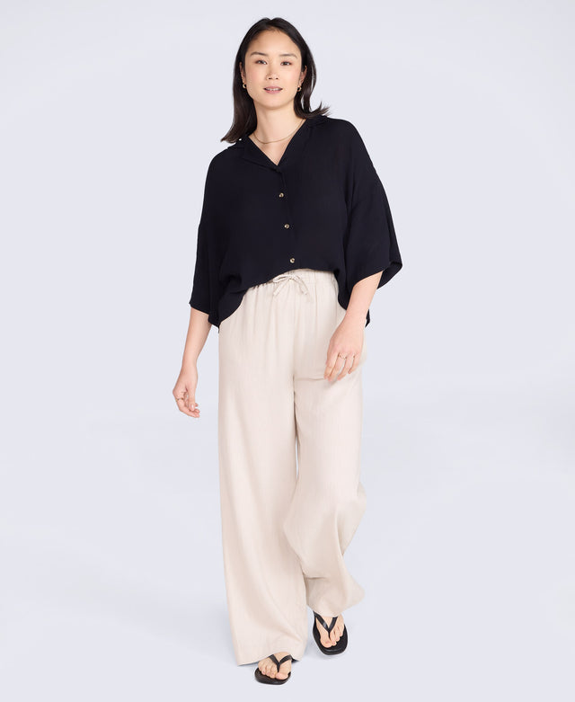Linen Blend Womens Trousers - Light Beige