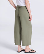 Womens Linen Blend Crop Trousers - Khaki