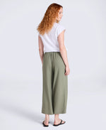 Womens Linen Blend Crop Trousers - Khaki