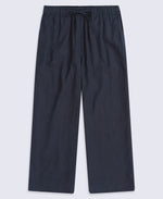 Womens Linen Blend Crop Trousers - Navy