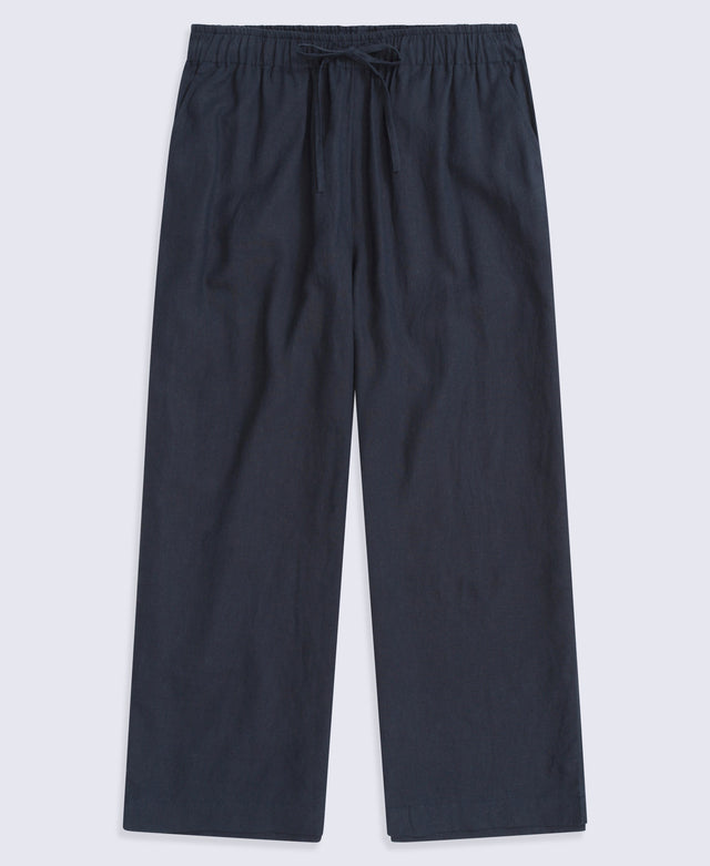 Womens Linen Blend Crop Trousers - Navy
