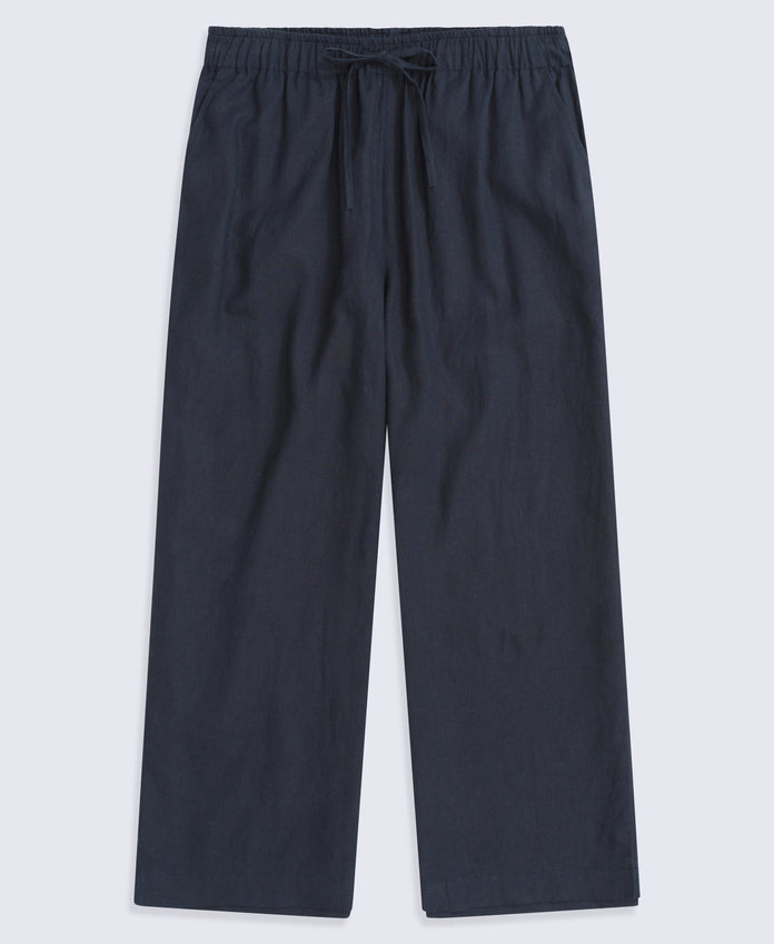 Womens Linen Blend Crop Trousers - Navy