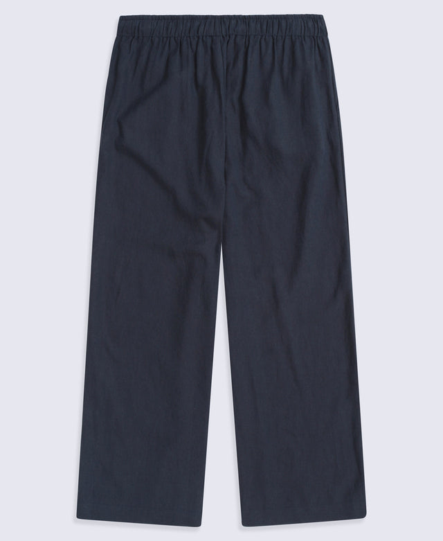 Womens Linen Blend Crop Trousers - Navy