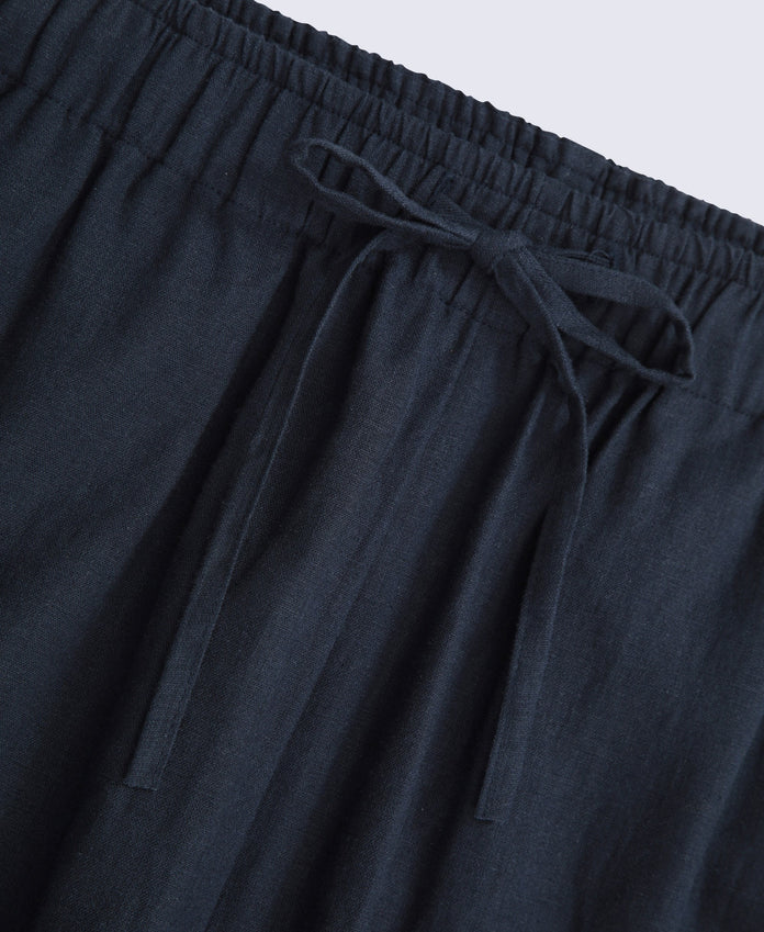 Womens Linen Blend Crop Trousers - Navy