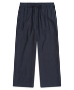 Womens Linen Blend Crop Trousers - Navy