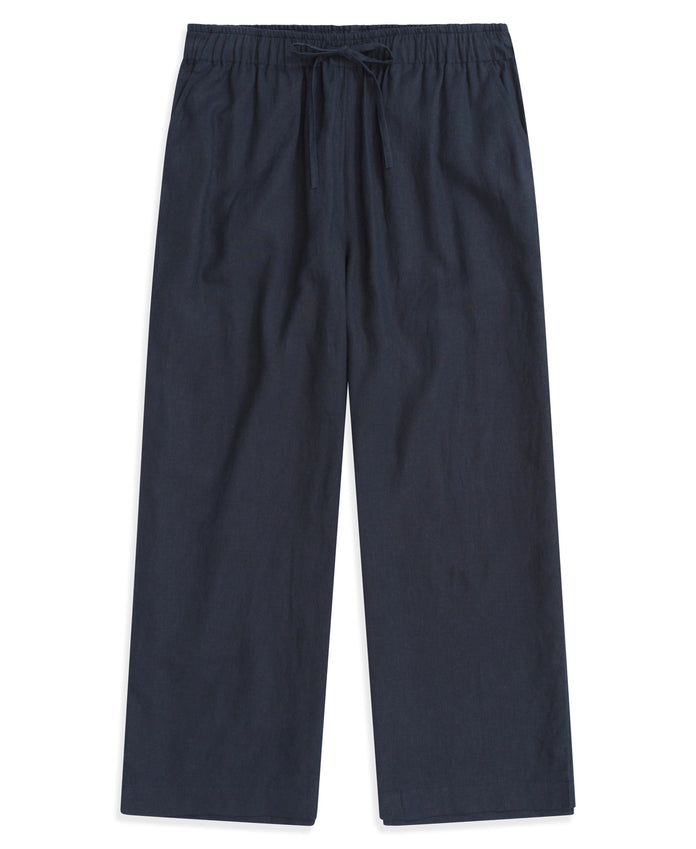 Womens Linen Blend Crop Trousers - Navy