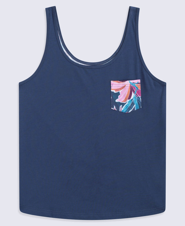 Brooke Womens Printed Loose Tank - Navy
